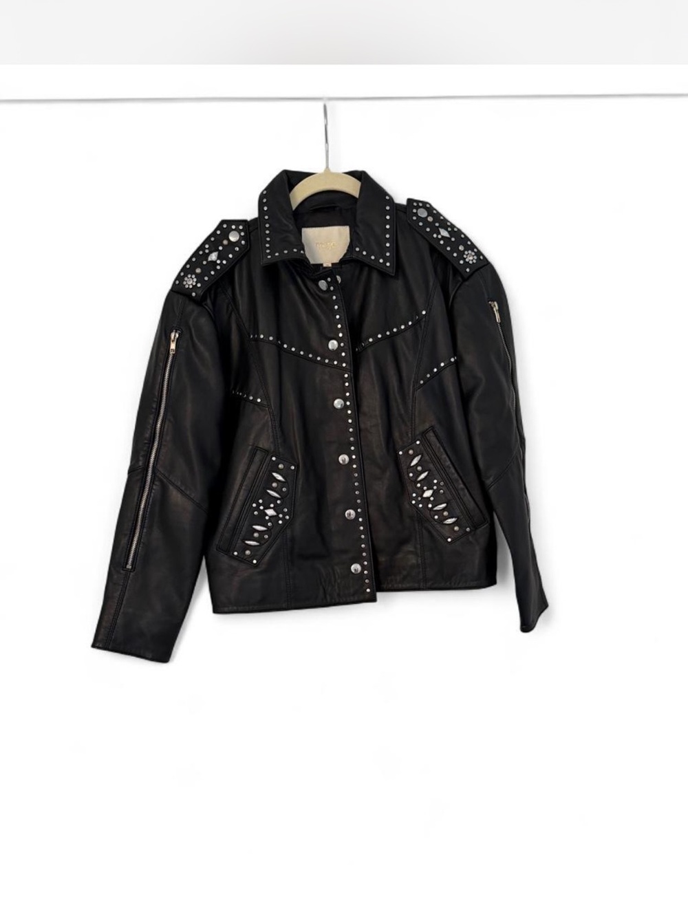 Maje Black Studded Leather Jacket - Women